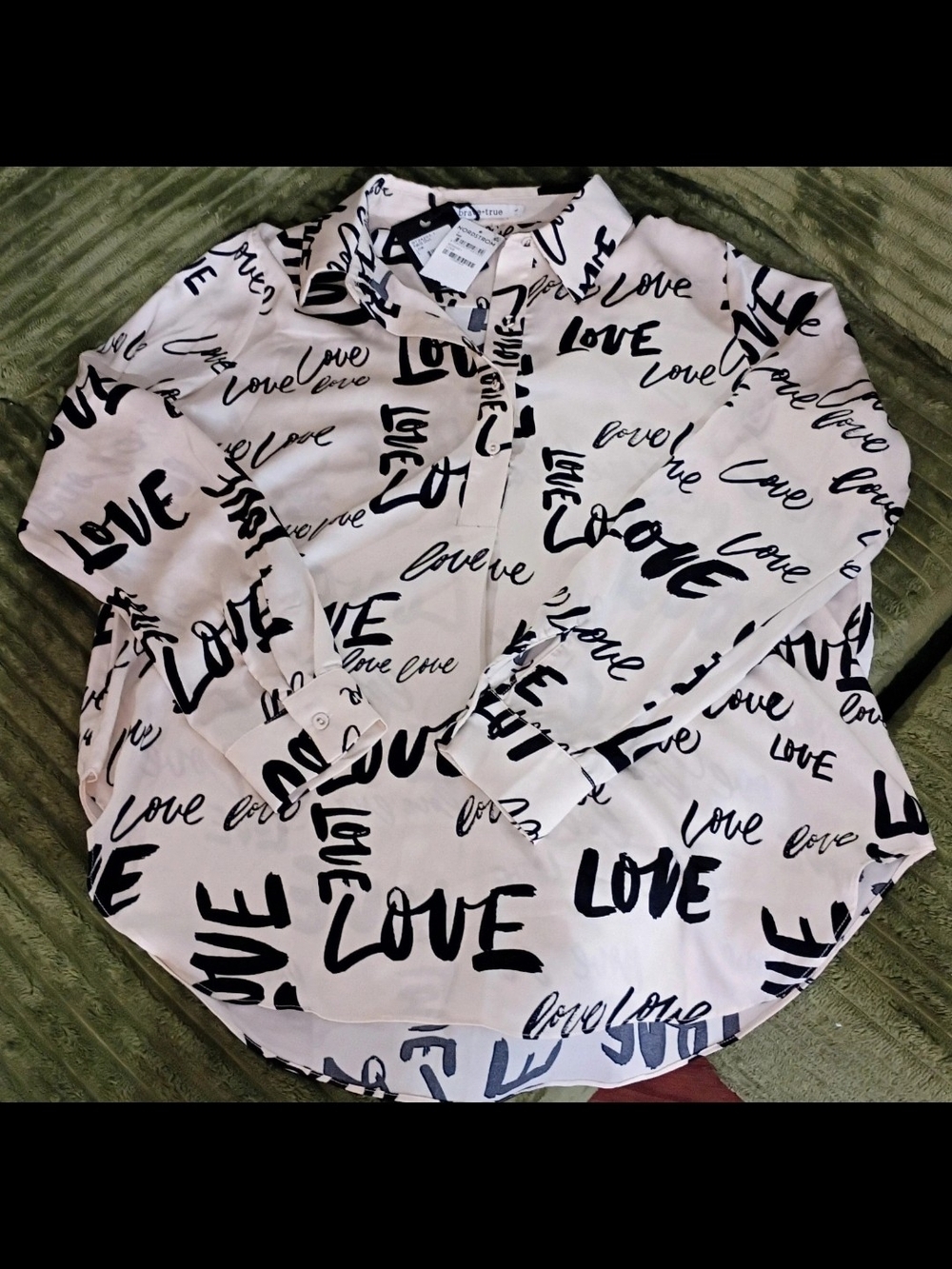 Nordstrom White Button-Down Shirt with Black 'Love' Script